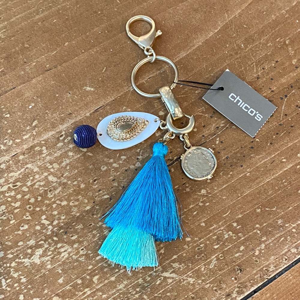 Chico's Vibrant Blue Tassel Key Holder Purse Charm NWT